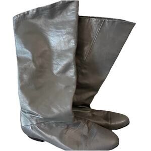 Vintage UFCW Union Made Grey Leather Western Boots Slouchy Crinkle Size 7.5